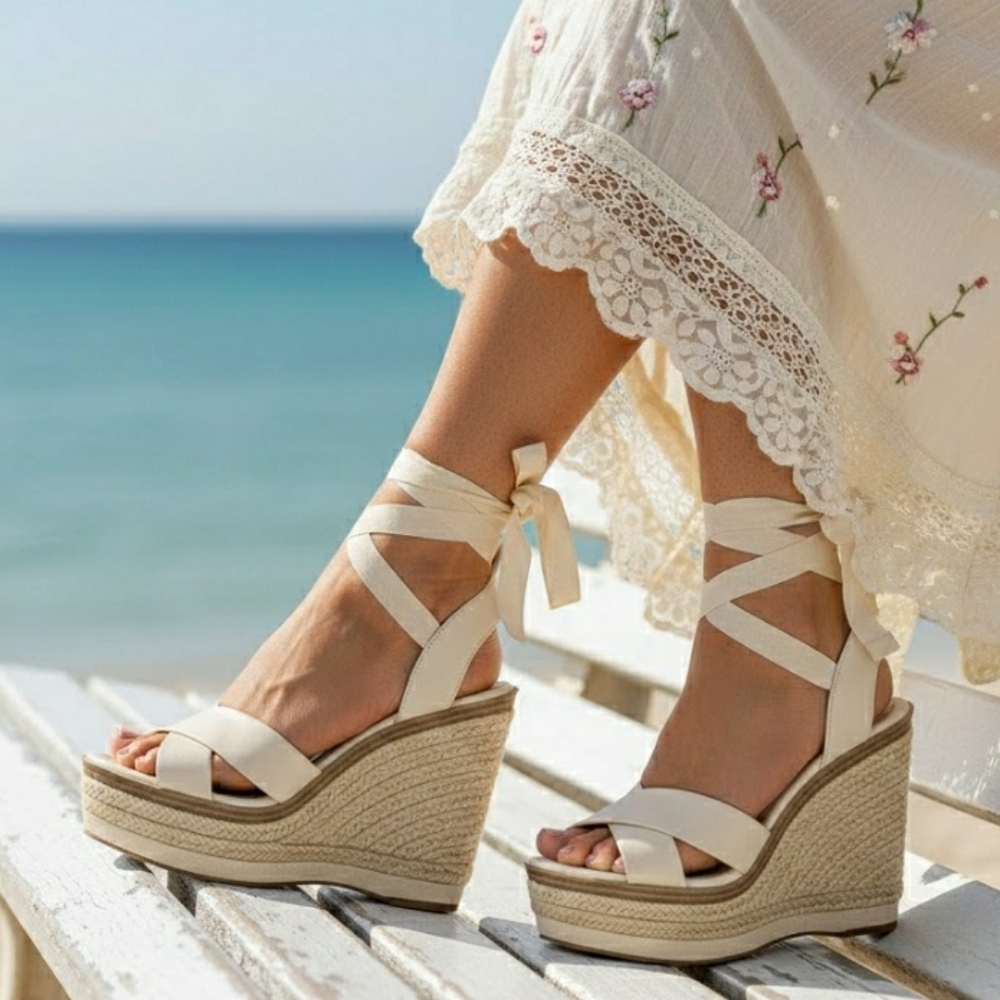Boho Wedding Guest 11 Chunky Platform Wedge Sandals Espadrilles Strappy New